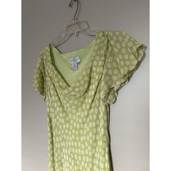 90s Vintage 100% Silk Polka Dot Dress Pastel Green Sheer Papell Boutique Petite - Picture 9 of 16